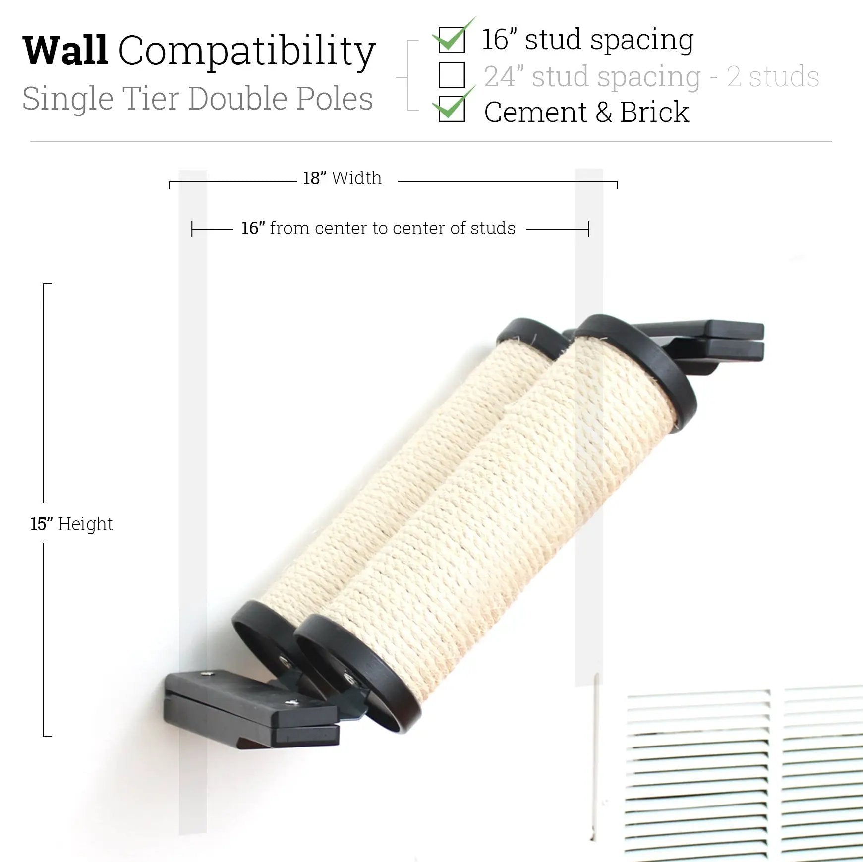 Slanted Cat Scratcher for Wall by Catastrophic Creations, beige sisal rope with black wall brackets