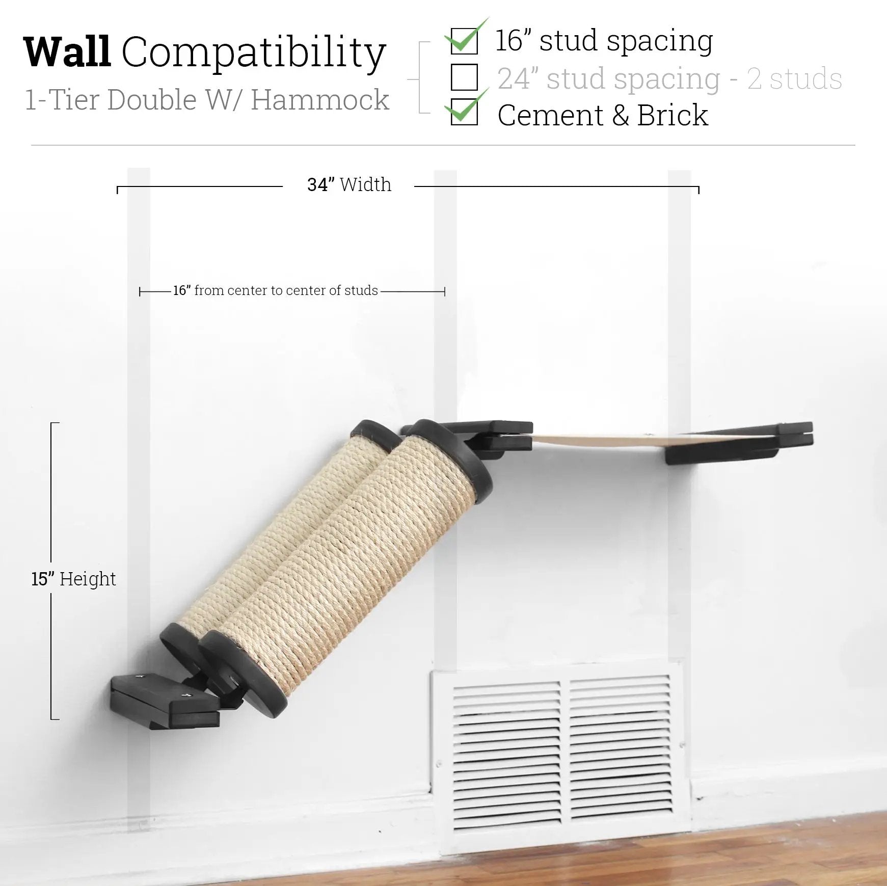 Slanted Cat Scratcher for Wall by Catastrophic Creations; beige sisal wrap, wall-mounted cat steps & ramps