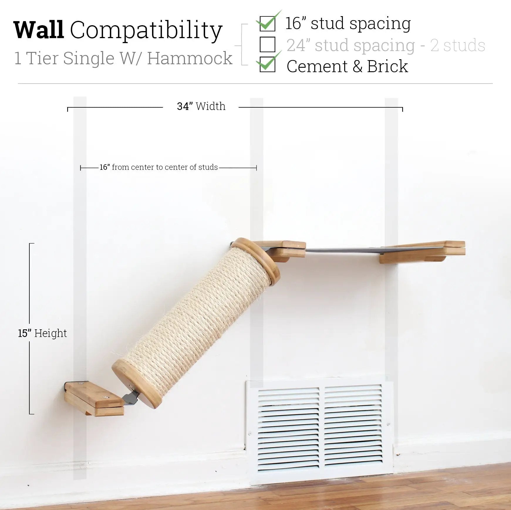 Slanted wall-mounted cat scratcher by Catastrophic Creations; sisal-wrapped ramp with natural wood end caps.