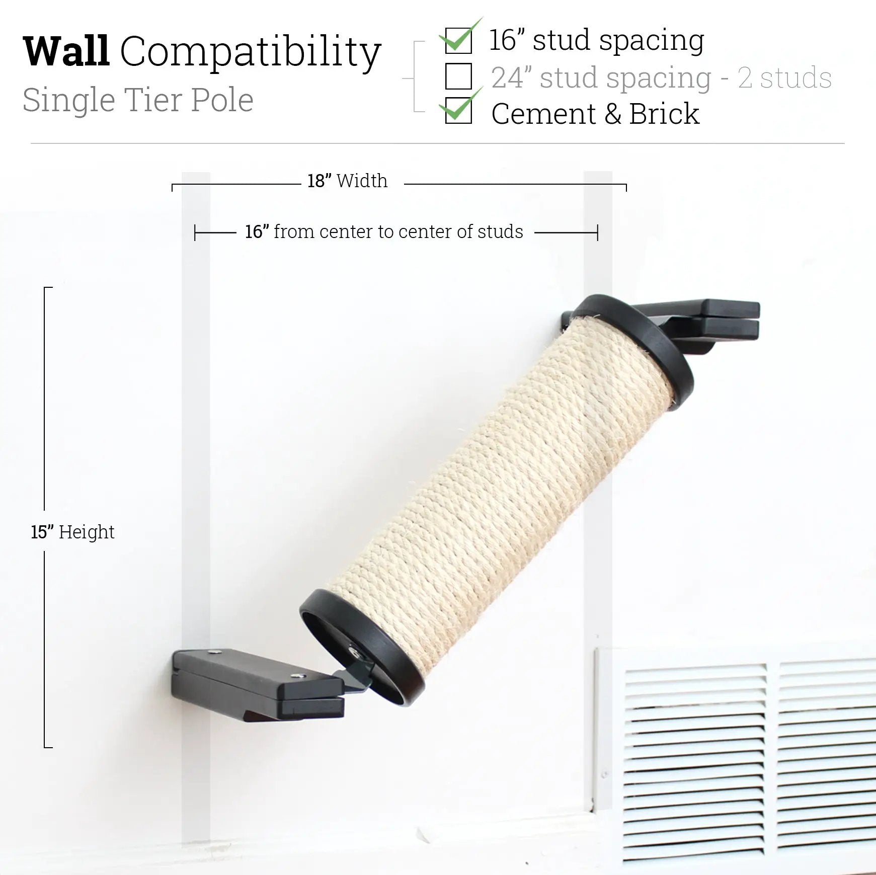 Slanted Cat Scratcher for Wall by Catastrophic Creations; beige sisal wrap with black mounting brackets
