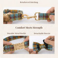 Load image into Gallery viewer, Autumn Blue Plaid Custom No Pull Dog Harness Collar Leash Bow Tie Set With Waste Bag Holder by DDPaws
