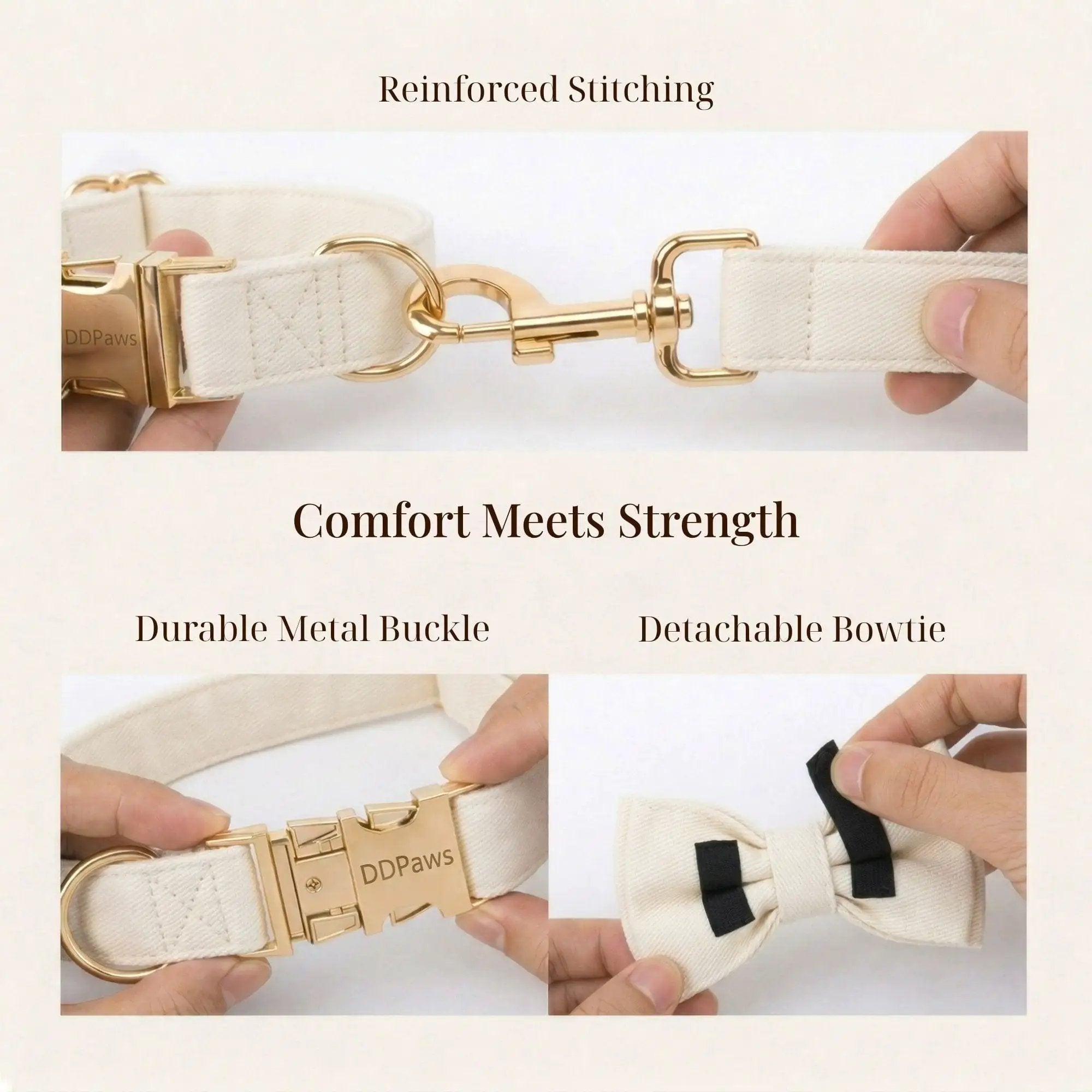 Classic Elegance White Premium Leather Dog Walking Collar Leash Set by DDPaws