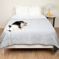 Bild in Galerie-Betrachter laden, PupChill Cooling Waterproof Blanket Arctic Grey by Paw.com on a bed with a lounging dog and a white bedside lamp.
