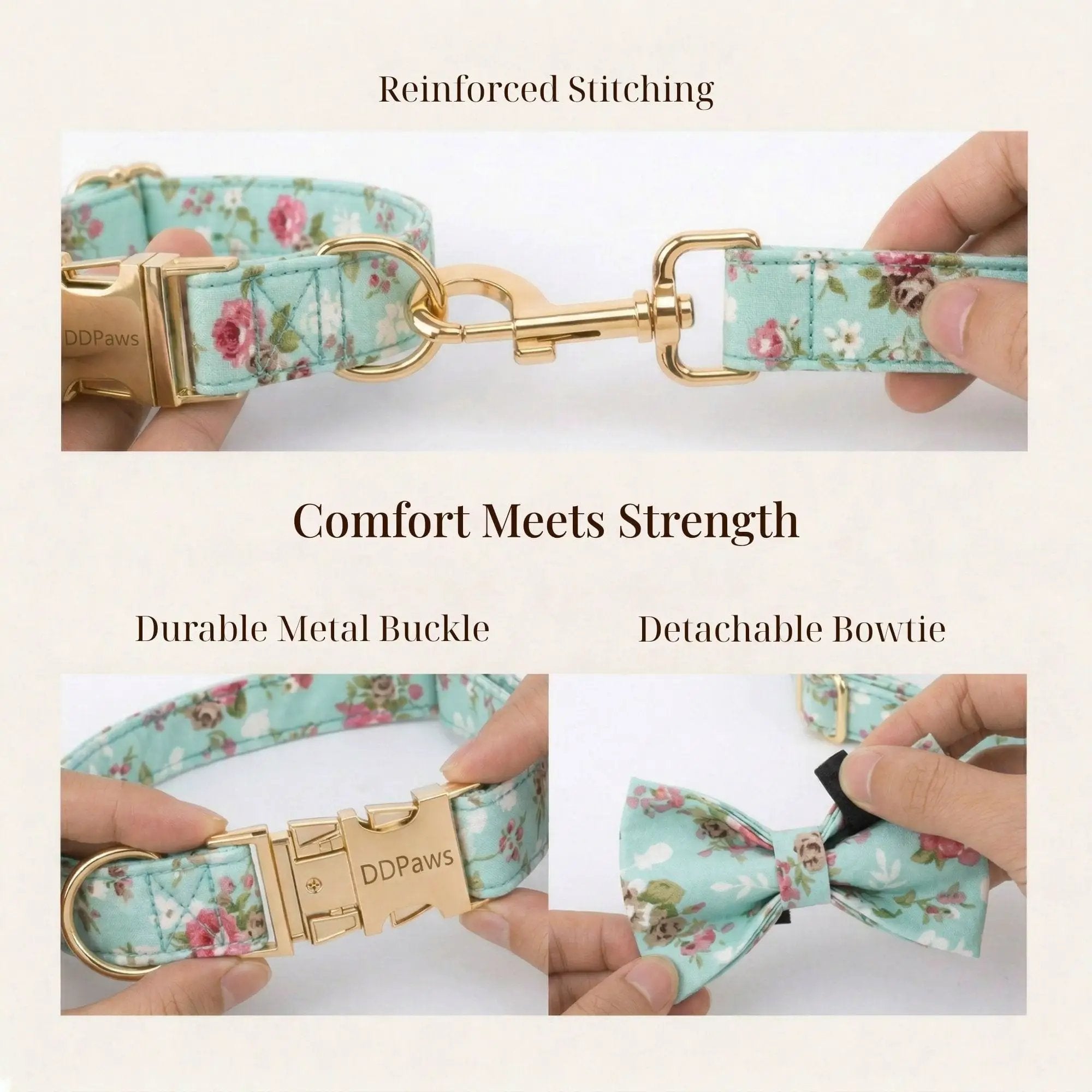 Blue Blossom Floral Harness Lead Set 3 Piece Kit With Removable Bow by DDPaws
