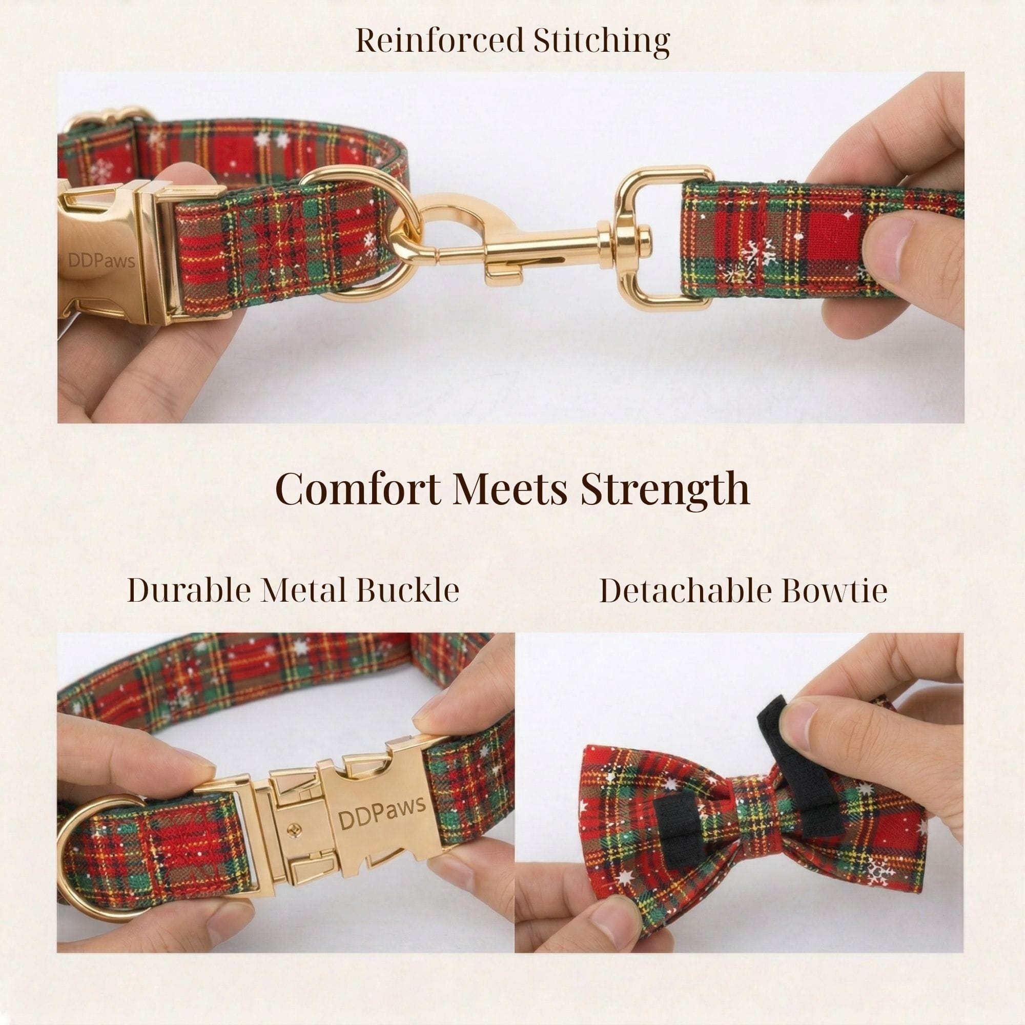 Festive Pets Christmas Plaid No Pull Dog Harness Set Collar Leash Personalized Engraved Buckle Tailored Fit by DDPaws