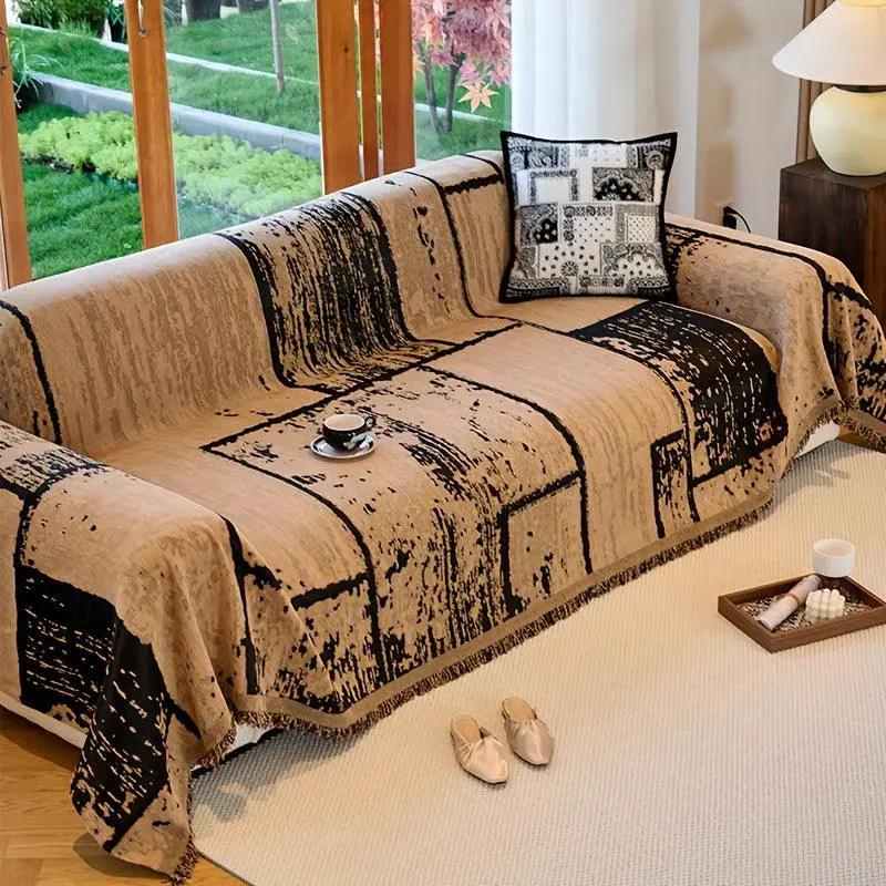 Luxury Pet Cover for Leather Sofa, beige with black abstract print
