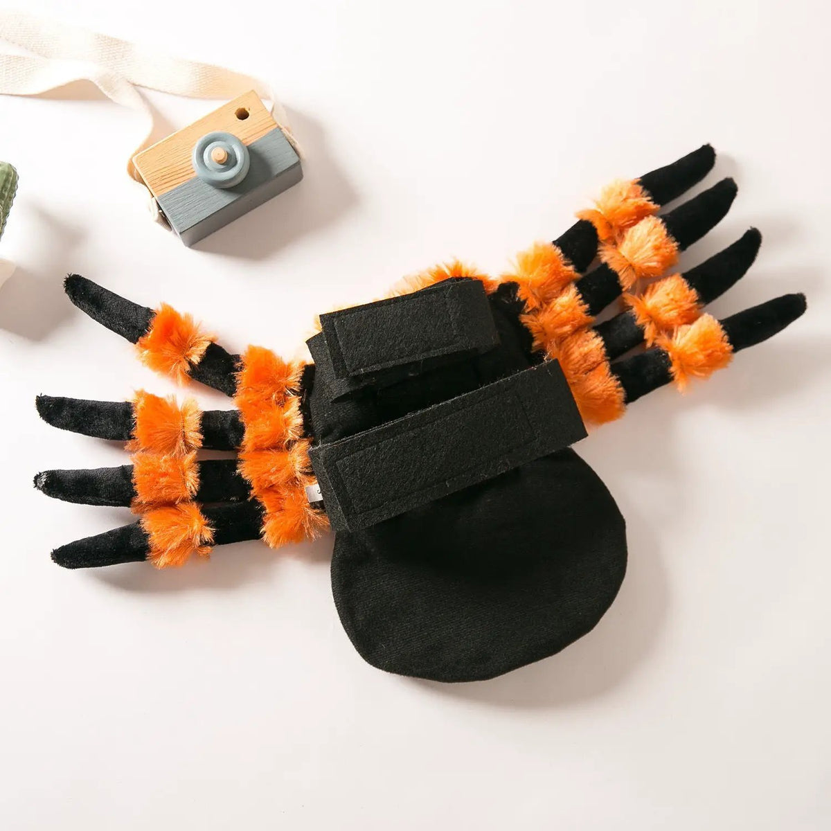 Pet Halloween Spider Costume by My Store; black fabric with orange fuzzy leg accents