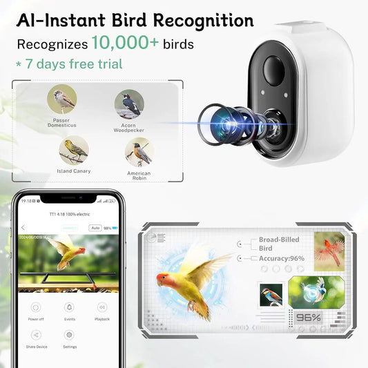 Bird Feeder Camera WiFi Smart AI Motion Detection 1080P 1.5L by Wags & Whiskers Pet Supply