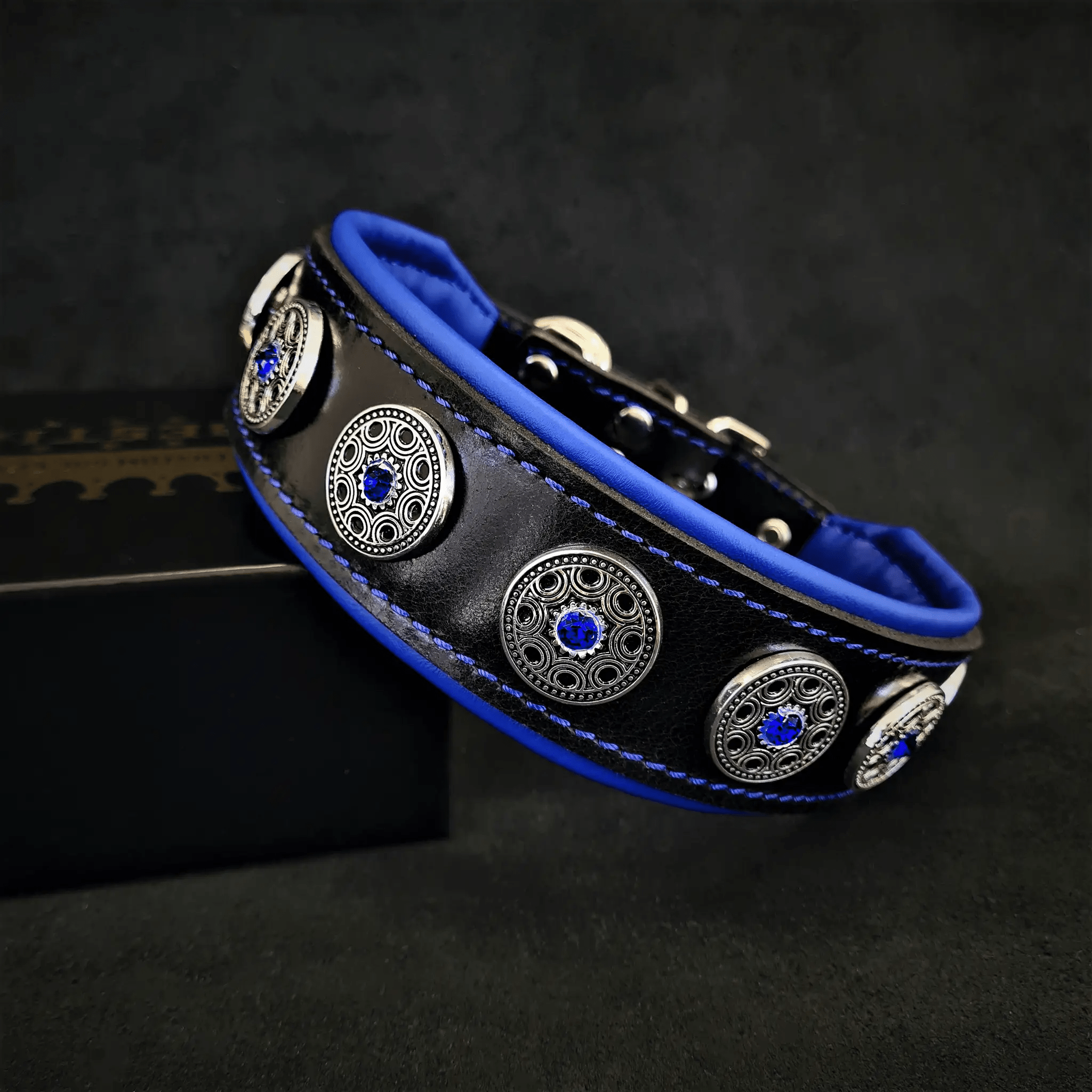 "Bijou" collar black & blue - Pet Collars & Harnesses from Bestia Dog Gear