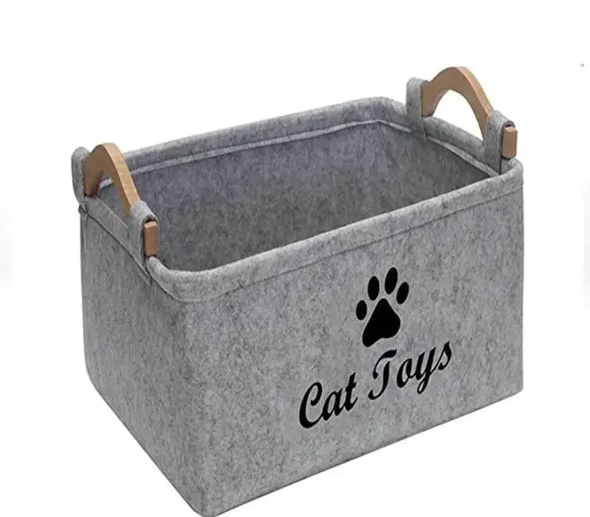 Luxury Felt Pet Toy Storage Basket With Wooden Handles For Homes by Nai Pet Store