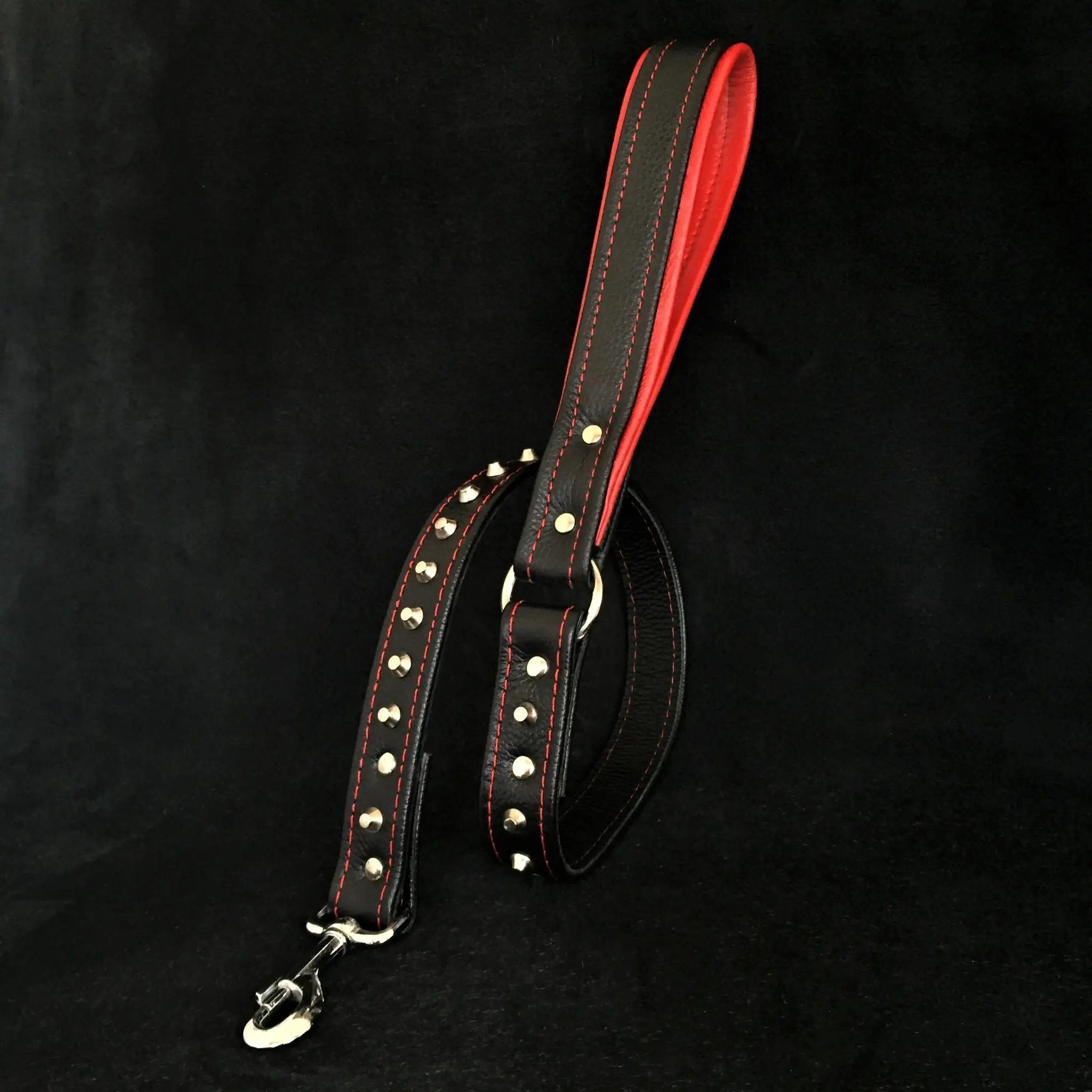 Black soft leather studded leash - Pet Leashes from Bestia Dog Gear