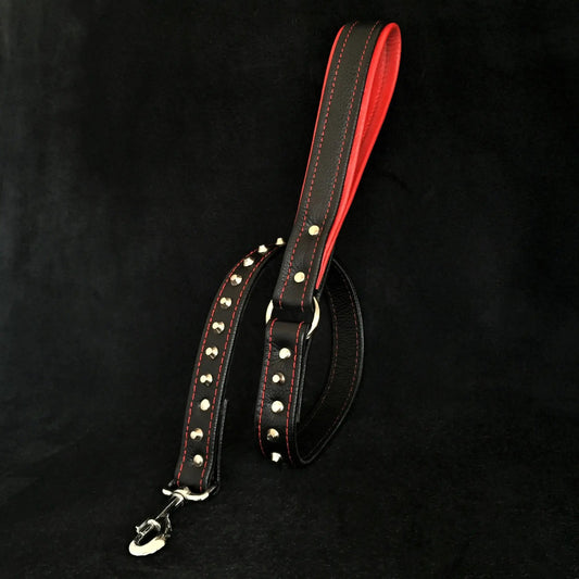 Black soft leather studded leash - Pet Leashes from Bestia Dog Gear