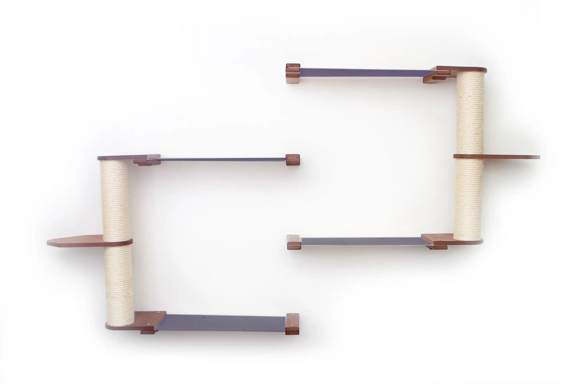 The Catacombs Cat Tree Scratching Post System by Catastrophic Creations with rope-wrapped posts and dark platforms