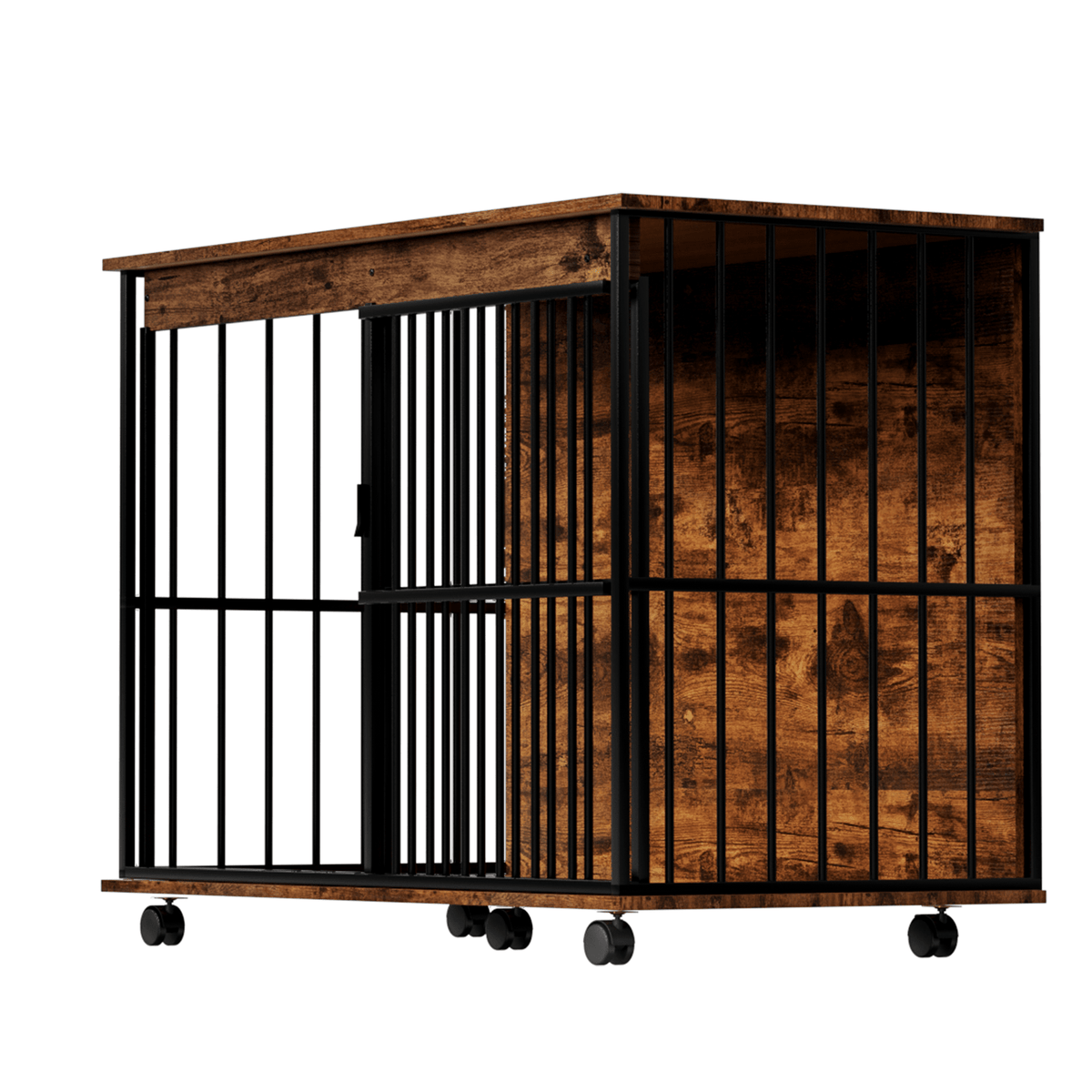 Sangria Beech large wooden dog crate furniture on wheels with removable tray and secure doors