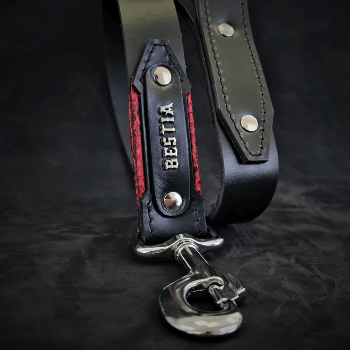 Bestia Red Dragon python print leather dog leash, view 3
