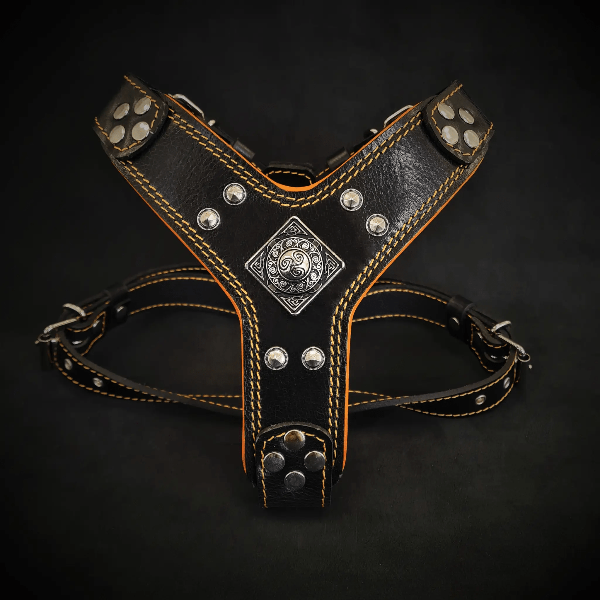 The ''Eros'' harness Black & Orange Small to Medium Size - Pet Collars & Harnesses from Bestia Dog Gear