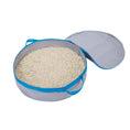 Load image into Gallery viewer, Mr. Peanut's PortaPotty travel cat litter box, gray with blue trim, filled with wood pellet litter.
