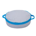 Load image into Gallery viewer, Mr. Peanut's PortaPotty travel cat litter box, round gray fabric with blue trim and handles
