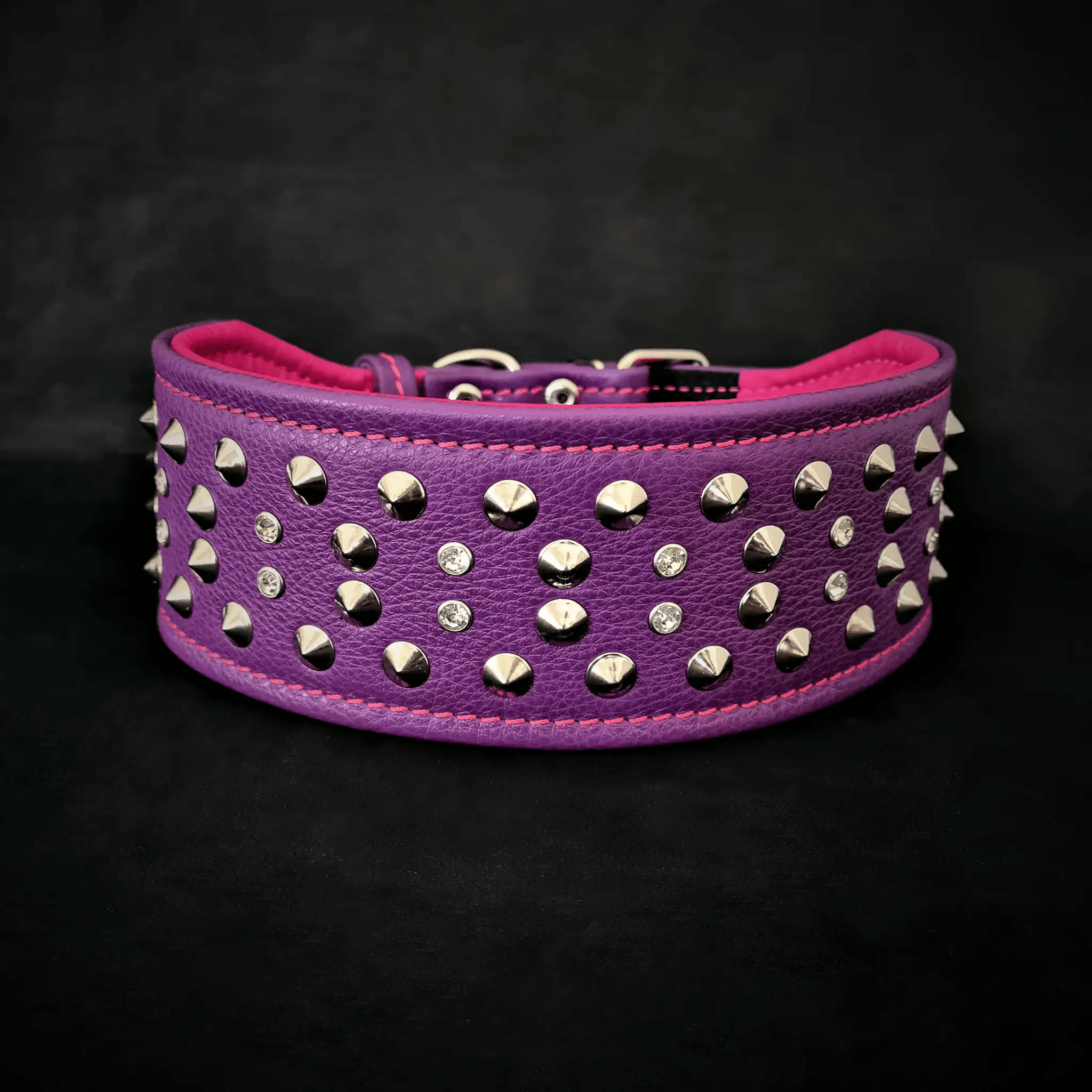 Bestia Dog Gear Crystal Collar Double Soft Leather Luxury 2.8 Inch by Bestia Dog Gear