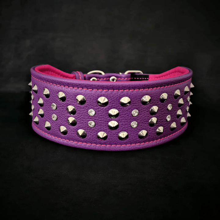 Bestia Crystal Double-Layer Leather Dog Collar