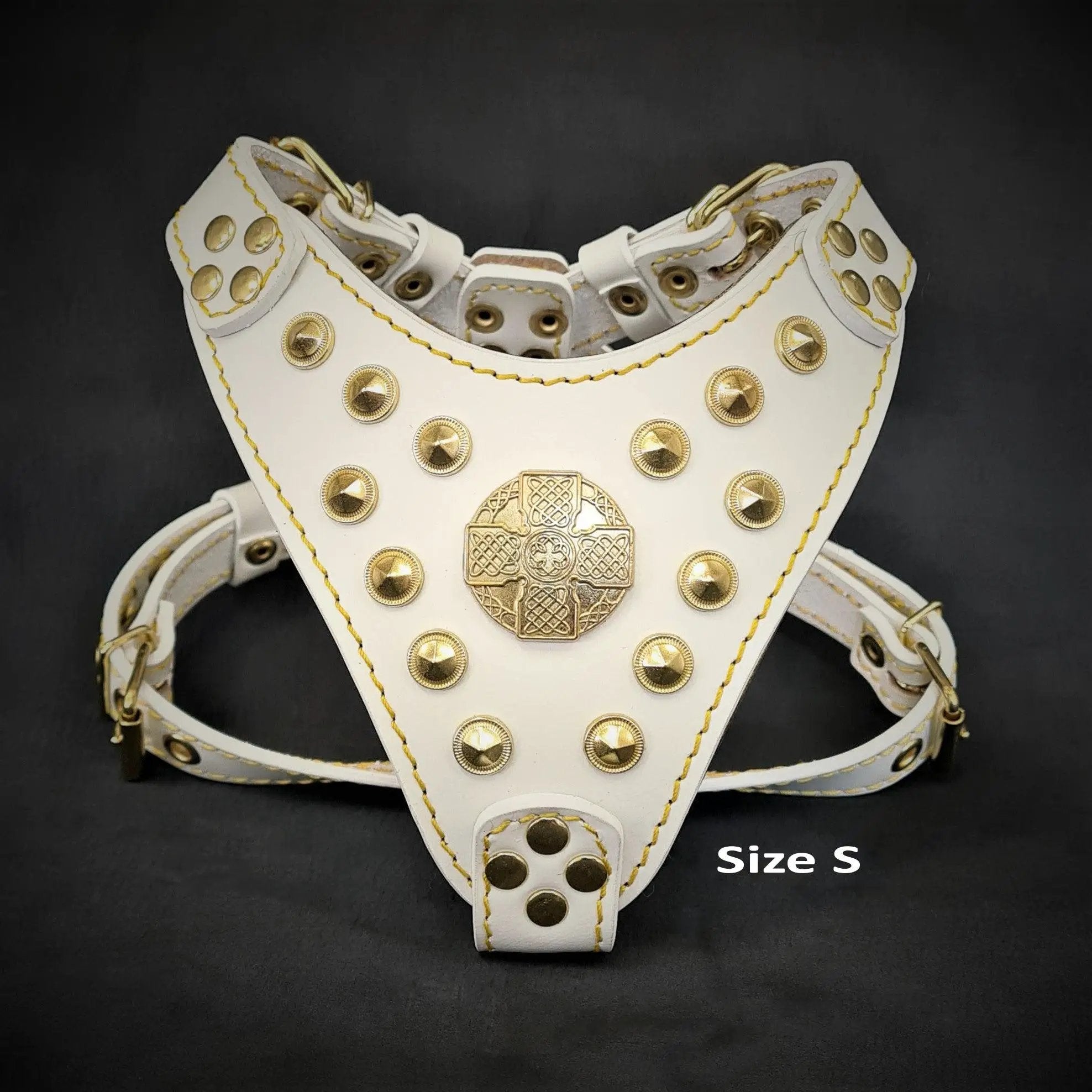 The ''Maximus'' harness White & Gold Small to Medium Size - Pet Collars & Harnesses from Bestia Dog Gear