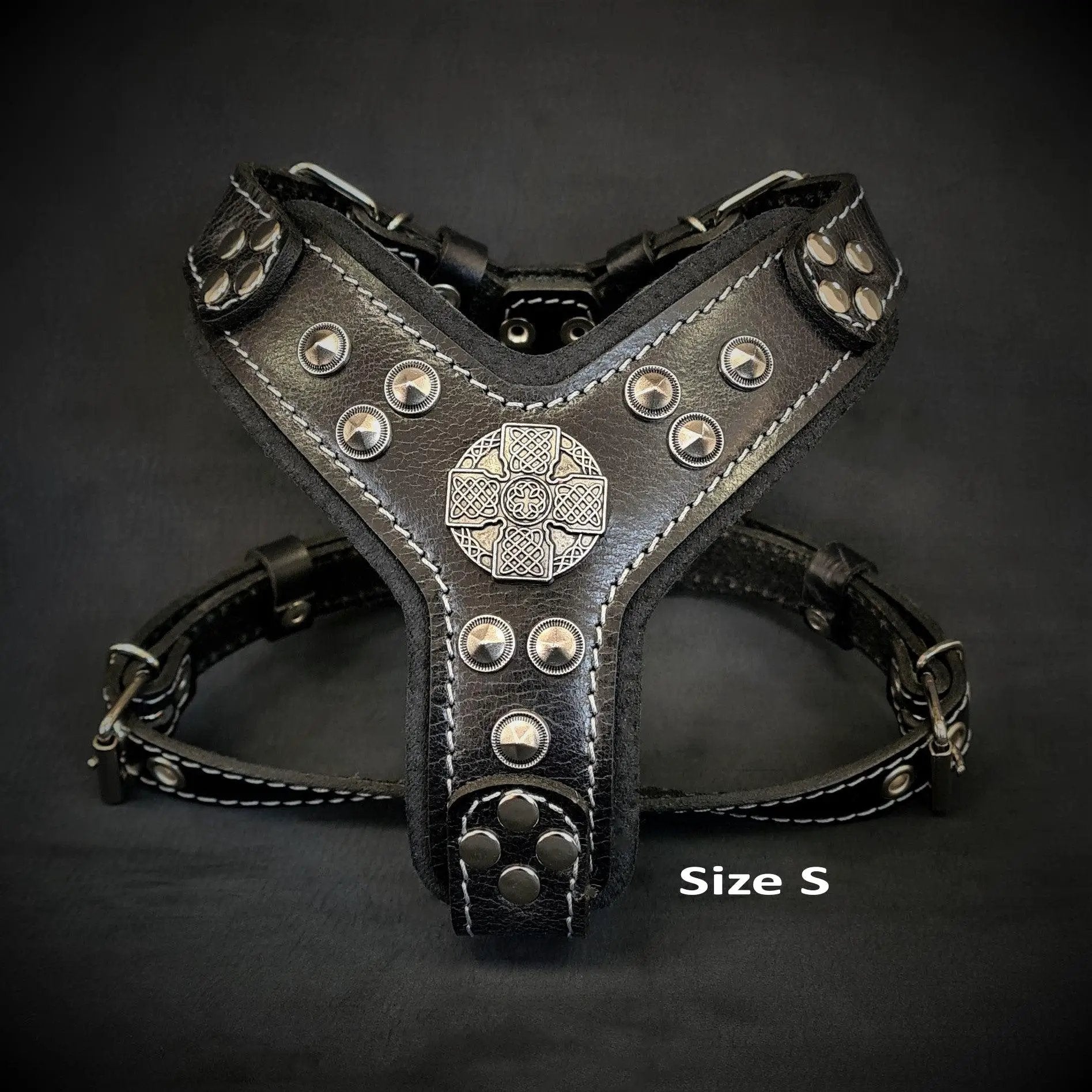 Bestia Dog Gear Maximus Harness Black & Silver Genuine Leather S/M by Bestia Dog Gear