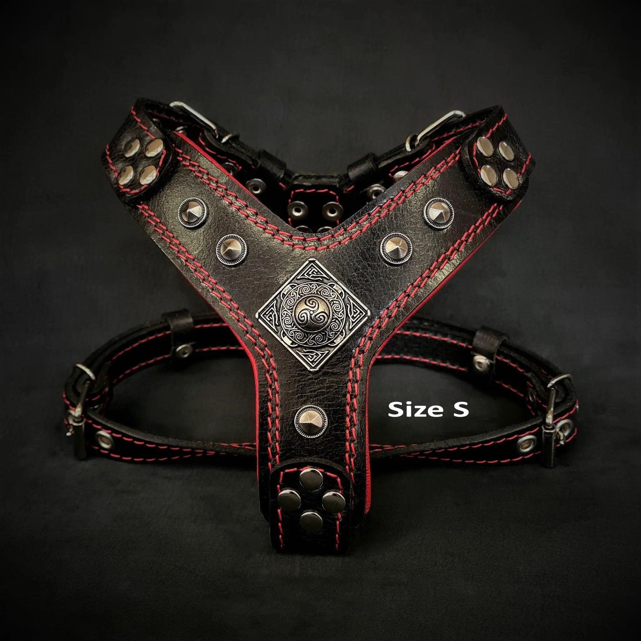 The ''Eros'' harness Black & Red Small to Medium Size - Pet Collars & Harnesses from Bestia Dog Gear