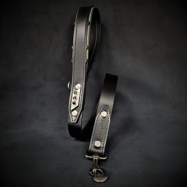 Bestia Midas black leather dog collar with silver spikes