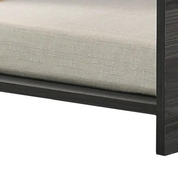 Esme Ash Pet Bed with Side Storage; beige upholstered cushion on a dark wood frame.