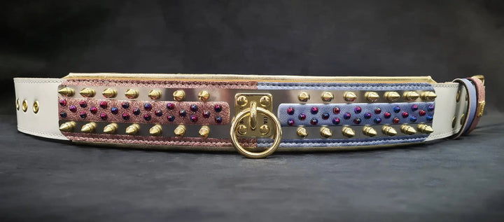 Bestia Candy white leather dog collar