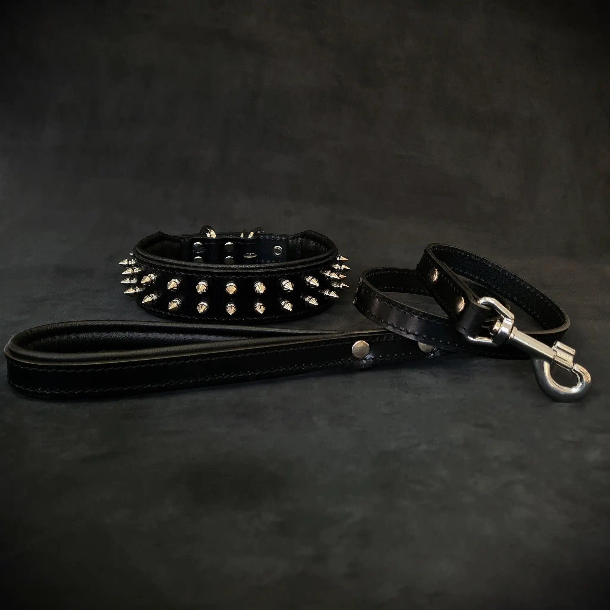 "Frenchie" Set- collar & leash. Black - Pet Collars & Harnesses from Bestia Dog Gear