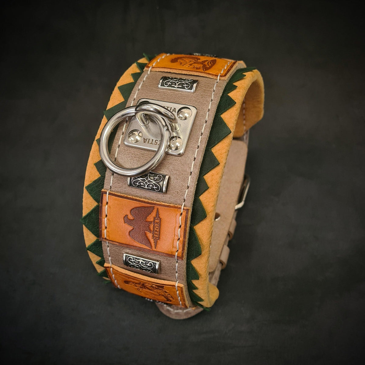 Bestia SPQR Roman Italian leather dog collar, view 2