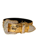 Cargar la imagen en la vista de la galería, Glam Gold Studded Italian Leather Collar With Swarovski Buckle by Allysa Payne Beverly Hills
