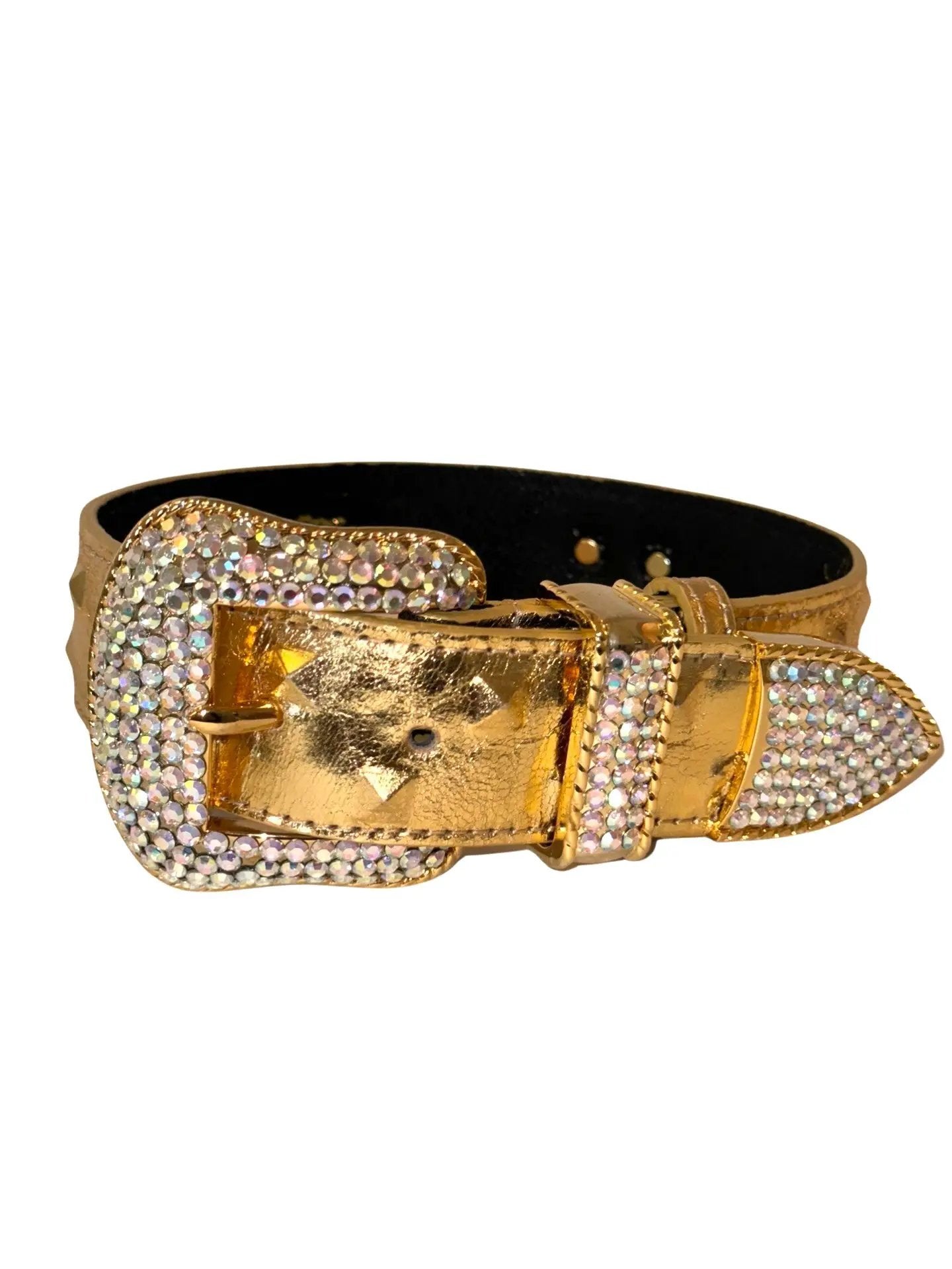 Glam Gold Studded Italian Leather Collar With Swarovski Buckle by Allysa Payne Beverly Hills