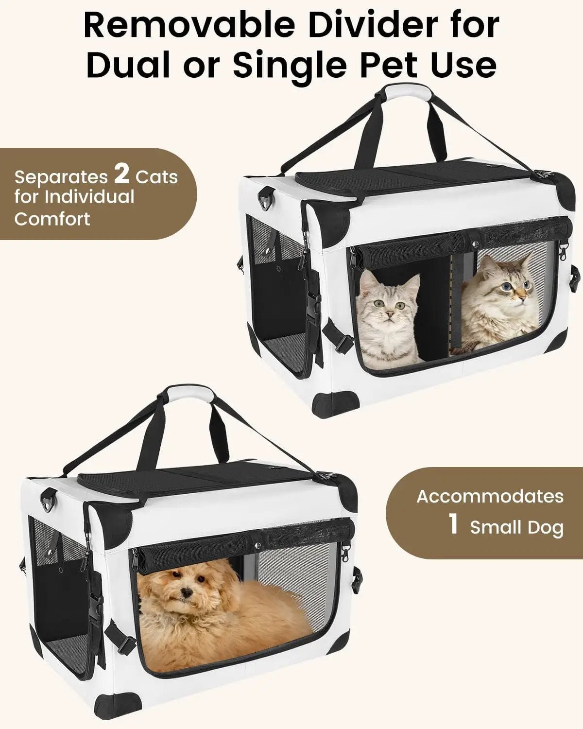 Large Cat Carrier for 2 Cats Soft Sided Travel Crate Up to 55lbs by Wags & Whiskers Pet Supply