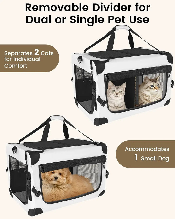 Large Cat Carrier for 2 Cats Soft Sided Travel Crate Up to 55lbs by Wags &amp; Whiskers Pet Supply