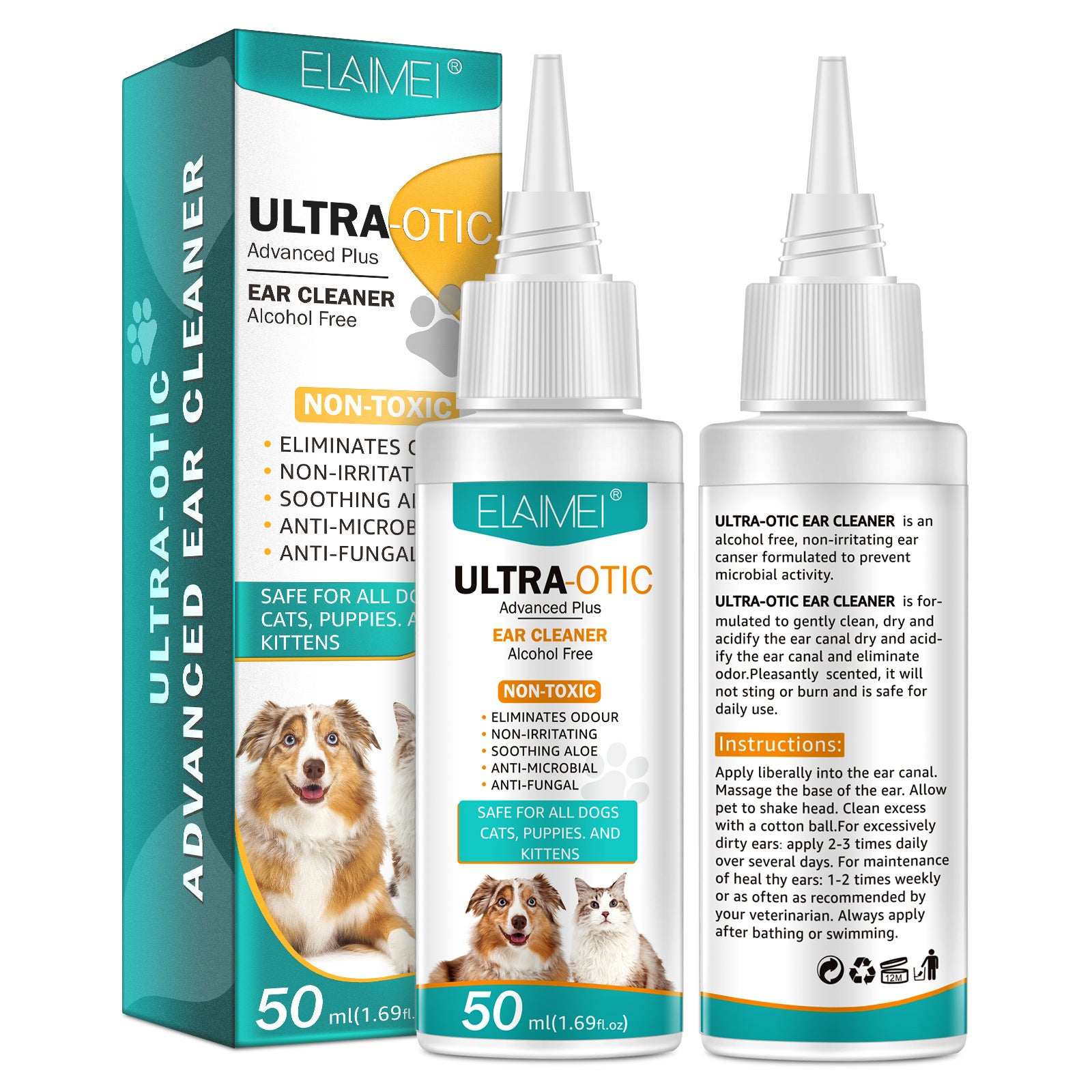 NaturaClean Pet Ear Cleaner 50ml Gentle Formula for Dogs and Cats by For Animals, With Love