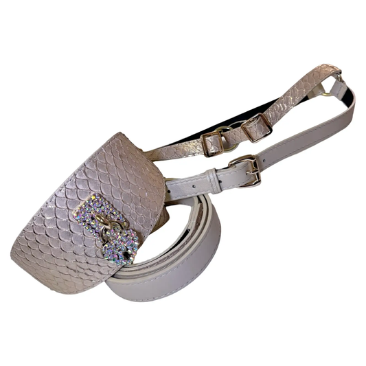 Hollywood Glam Love Collar by Allysa Payne Beverly Hills; pink snakeskin texture with rhinestone heart accent.