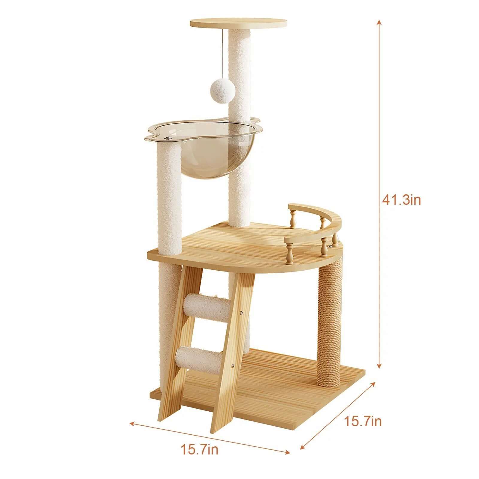 41.3-inch wooden cat tower with sisal posts, top perch, acrylic hammock, and cat condo
