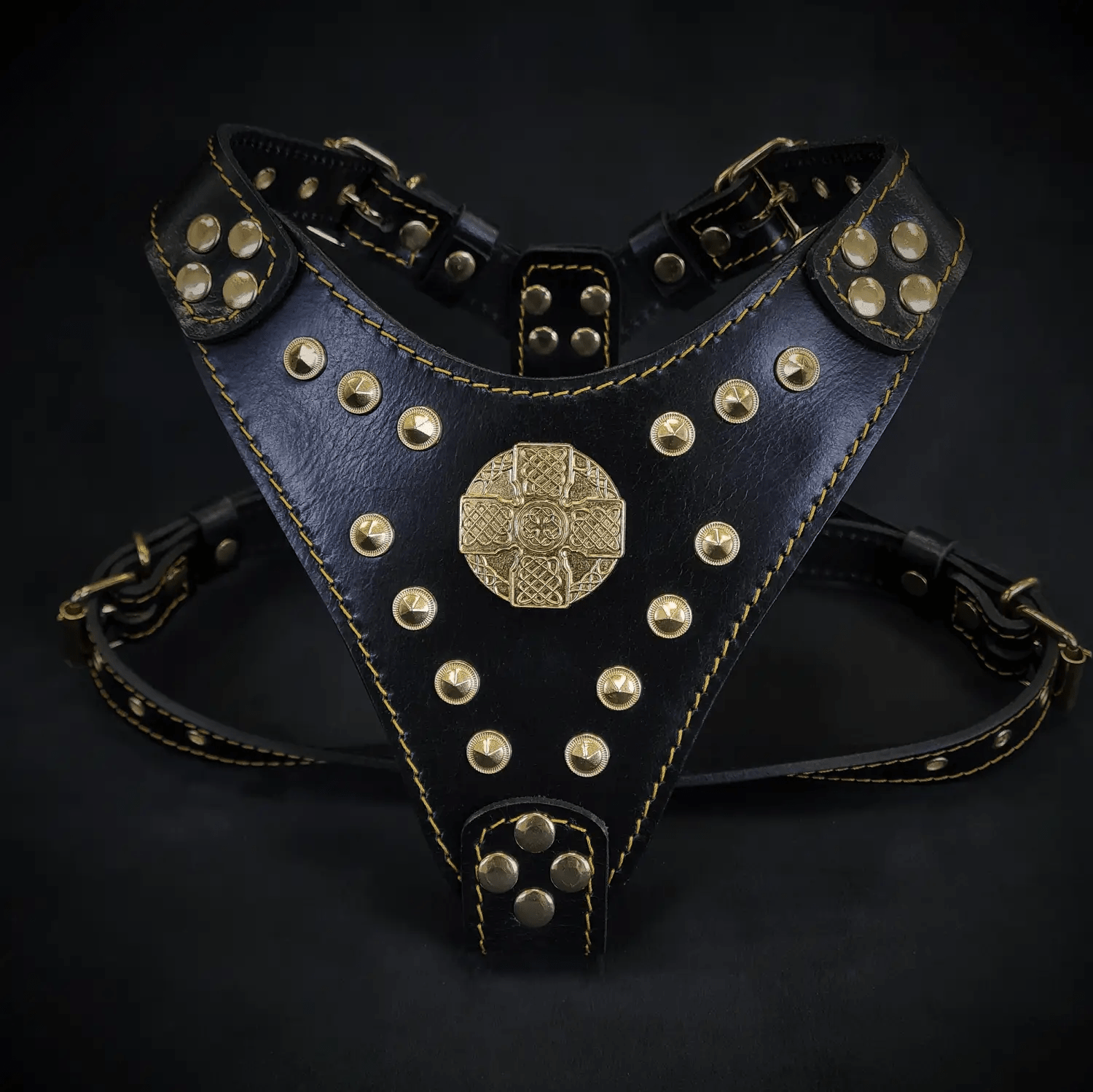The ''Maximus'' harness Black & Gold Small to Medium Size - Pet Collars & Harnesses from Bestia Dog Gear