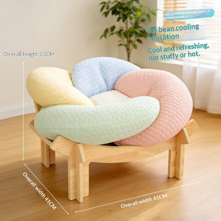 Pastel petal cat bed with dimensions