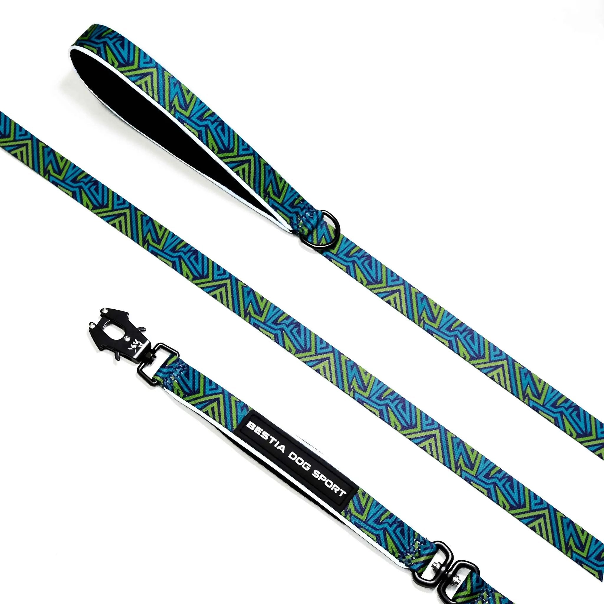 BESTIA DOG SPORT GripPro Leash Blue&Green Print - Pet Leashes from Bestia Dog Sport
