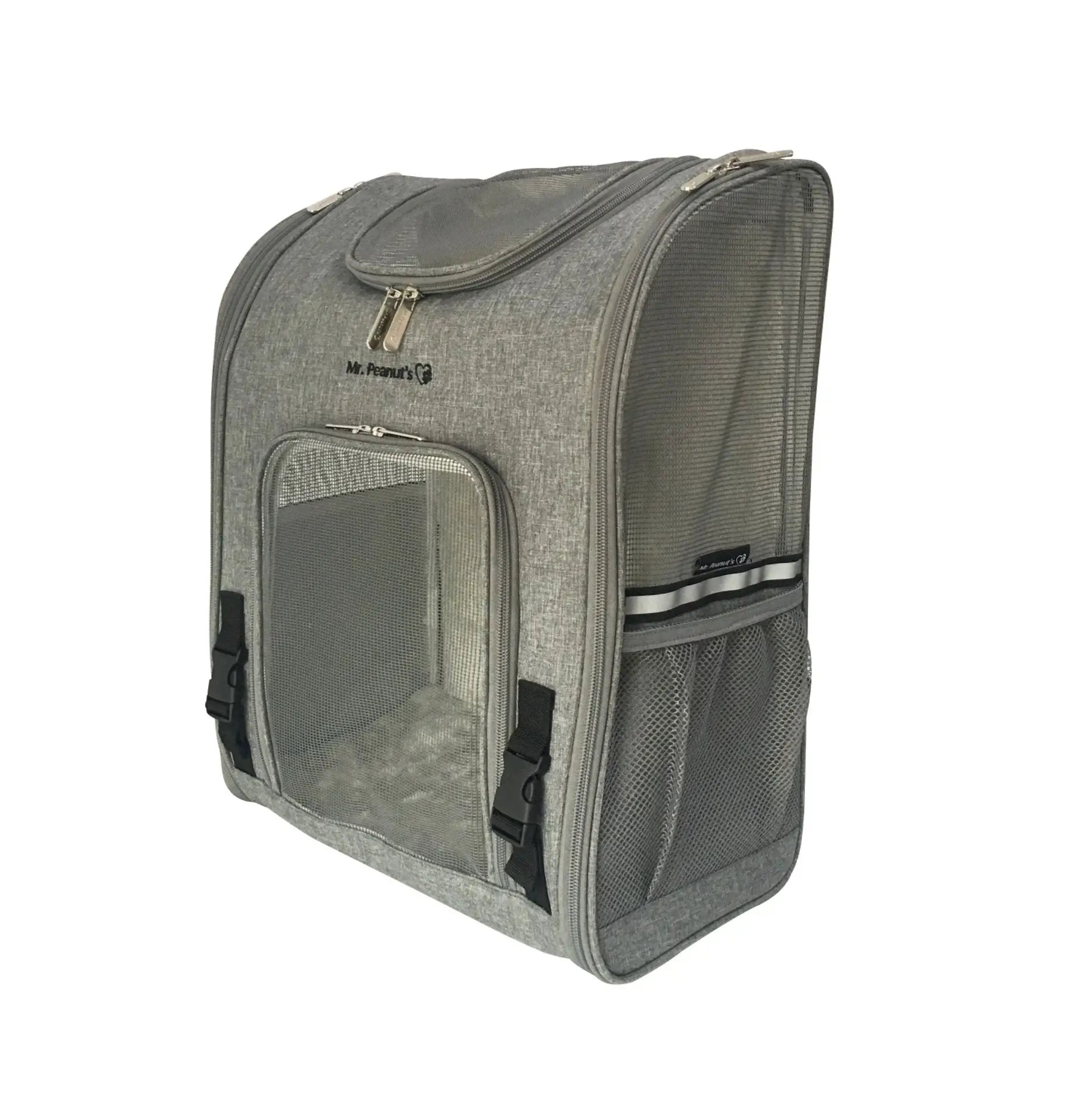 Mr. Peanut's Aspen Series airline-compliant backpack pet carrier in gray fabric.