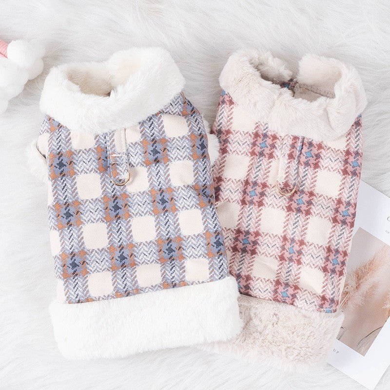 Plaid Fleece-Lined Dog Vest with Leash Ring – photo 2