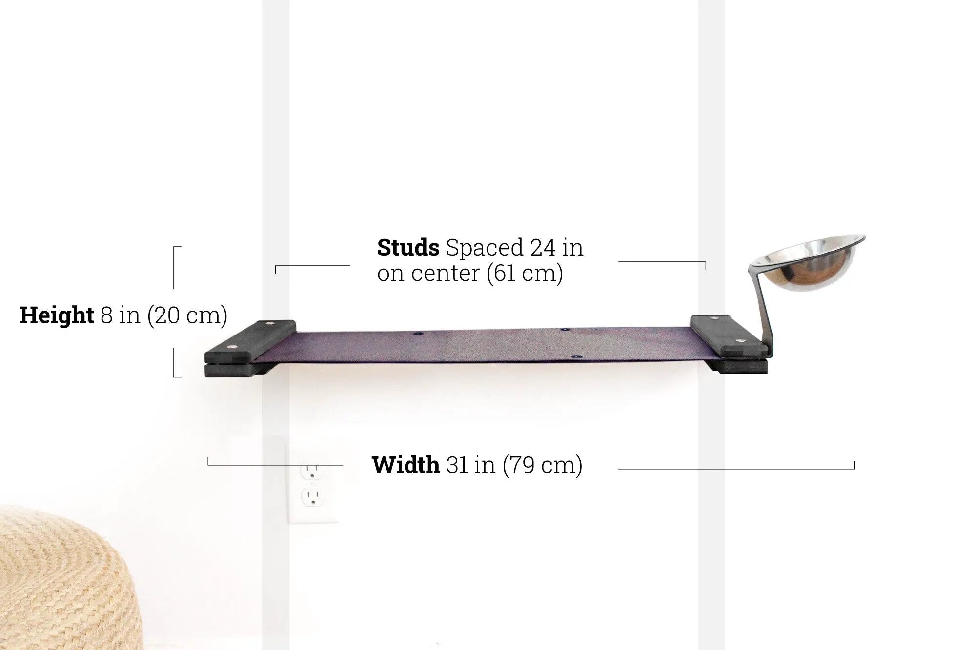 Dog Proof Cat Feeder wall-mounted raised platform with stainless steel bowl by Catastrophic Creations