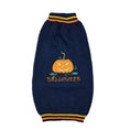 Load image into Gallery viewer, New Halloween Pumpkin Pet Sweater in Blue by Pet Zen, navy knit with pumpkin motif and orange trim.
