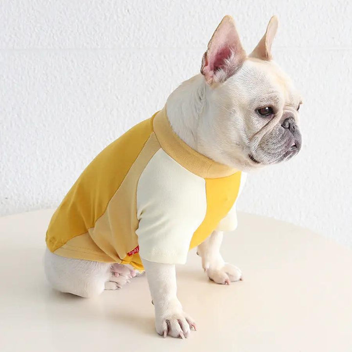 Pug &amp; Frenchie Color-Block Tank dog costume by SOCKPET in yellow and cream