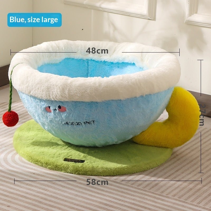 Large blue plush cup bed dimension chart