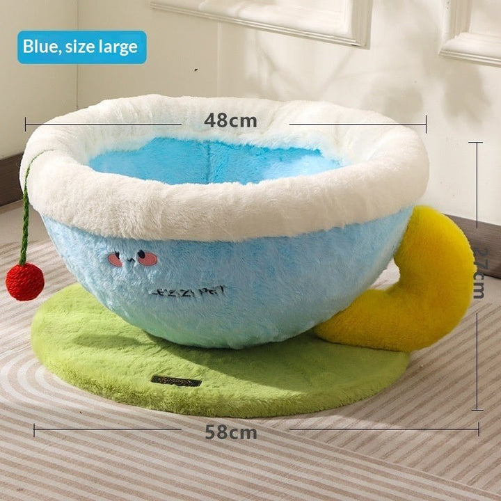 Large blue plush cup bed dimension chart