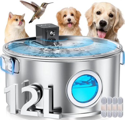 Wireless Dog Water Fountain Stainless Steel 3.4Gal Large Pet Fountain by Wags & Whiskers Pet Supply